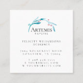 Schwarzes elegantes, florales Watercolor Botanisch Quadratische Visitenkarte (Rückseite)