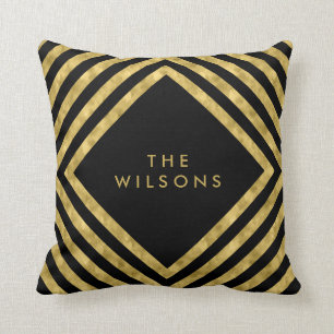 Schwarzes elegantes geometrisches Namensquadrat Kissen