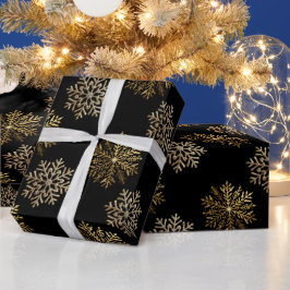 Schwarzes elegantes Gold-Schneeflocken-Muster Neuj Geschenkpapier