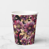 Schwarzes elegantes goldenes Burgundy-Muster Pappbecher (Rückseite)