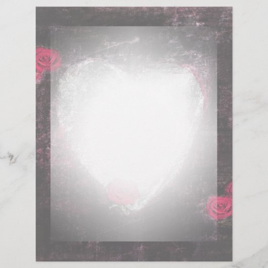 Schwarzes elegantes Herz & Rose Briefkopf (Vorderseite)