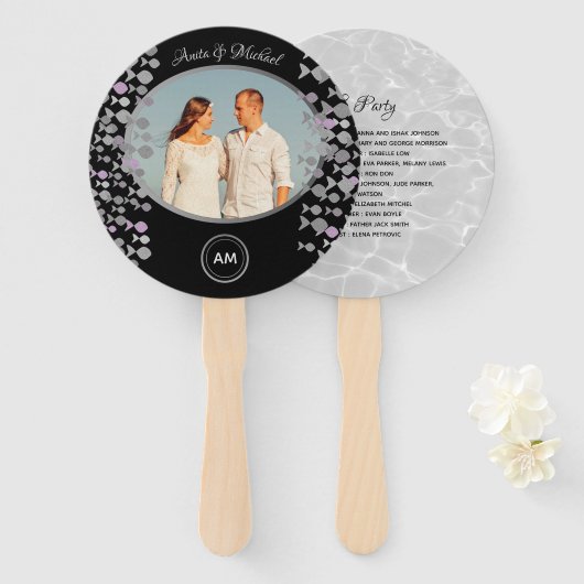 Schwarzes elegantes Hochzeitsprogramm mit Foto Fächer (Vorne und Hinten)
