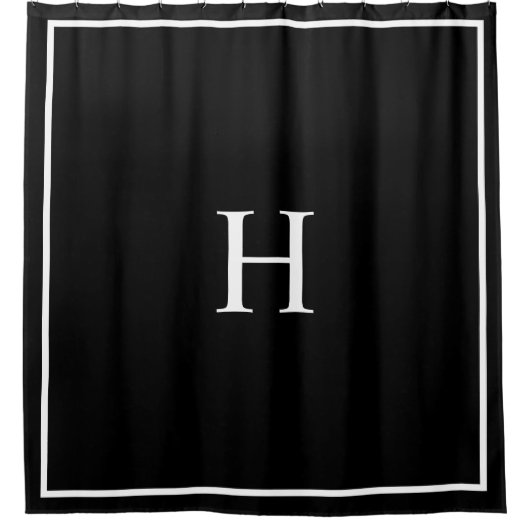 Schwarzes Elegantes Modernes Monogramm Duschvorhang (Vorderseite)
