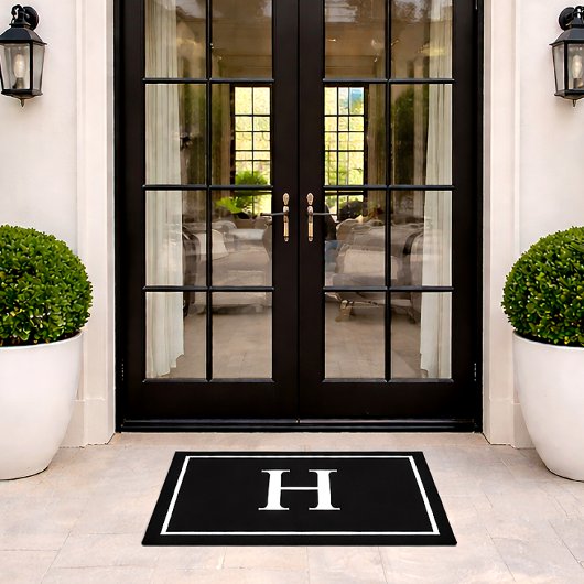Schwarzes Elegantes Modernes Monogramm Fußmatte