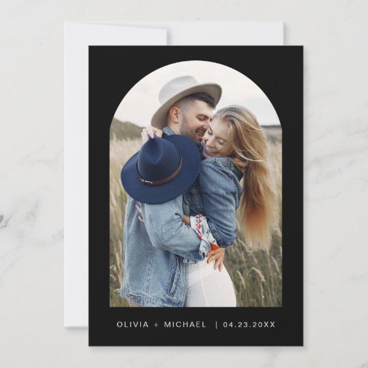 Schwarzes elegantes Save the Date Foto Minimalisti (Vorderseite)
