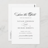 Schwarzes Elegantes Skript Save the Date Postkarte (Vorne/Hinten)