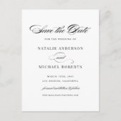 Schwarzes Elegantes Skript Save the Date Postkarte (Vorderseite)