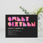 Schwarzes elektrisches Glühen Sweet 16 Einladungen (Stehend Vorderseite)