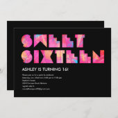 Schwarzes elektrisches Glühen Sweet 16 Einladungen (Vorne/Hinten)