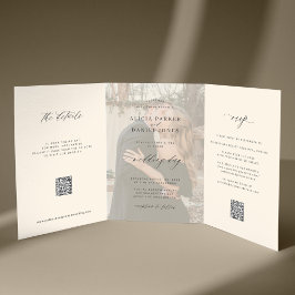 Schwarzes Elfenbein Foto Hochzeit RSVP Details QR- Dreifach Gefaltete Einladung