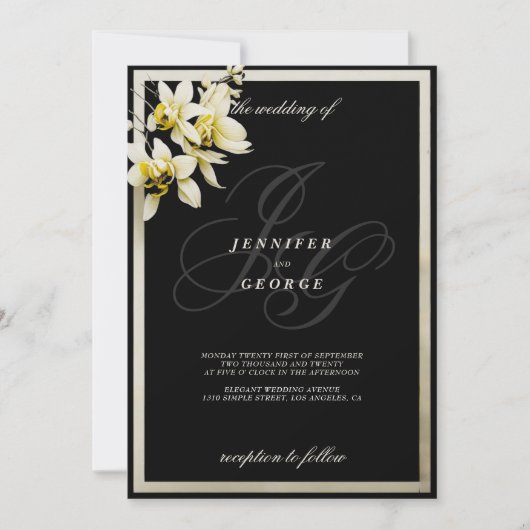 Schwarzes Elfenbein-Monogramm-Initialen Einladung (Vorderseite)