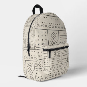 Schwarzes Elfenbein-Tribal-Geometrisches Muster Bedruckter Rucksack