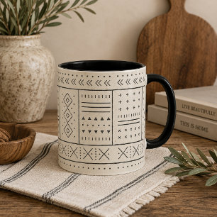 Schwarzes Elfenbein-Tribal-Geometrisches Muster Tasse