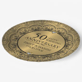 Schwarzes Elster & Gold 50. Hochzeitstag Pappteller (Schrägansicht)