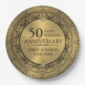 Schwarzes Elster & Gold 50. Hochzeitstag Pappteller (Vorderseite)