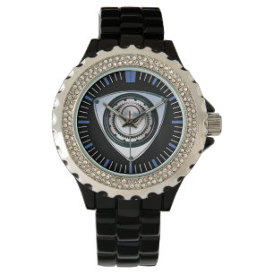 Schwarzes Email, diamante de imitación, Armbanduhr