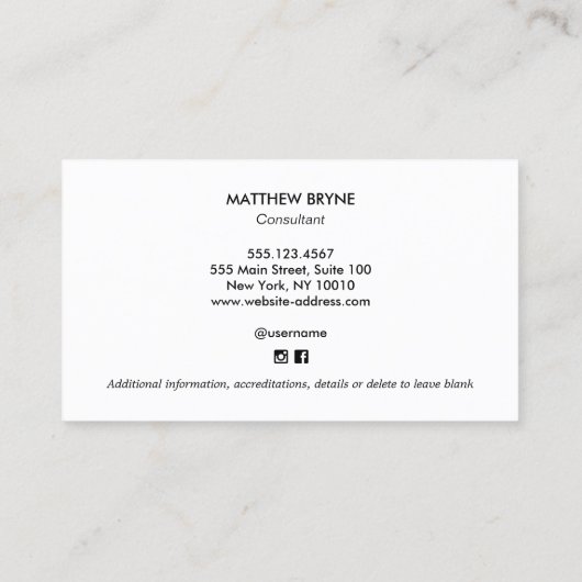 Schwarzes Emblem-Holz mit zwei Buchstaben Visitenkarte (Rückseite)