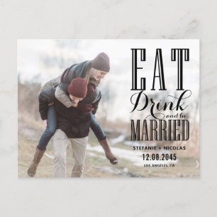 Schwarzes Essen Trinken und Hochzeit Foto Save the Einladungspostkarte