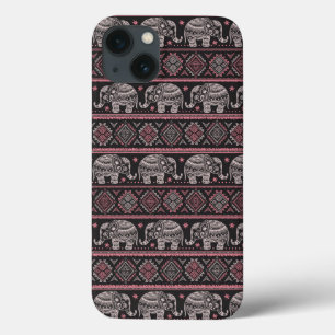Schwarzes ethnisches Elefant-Muster iPhone 13 Hülle