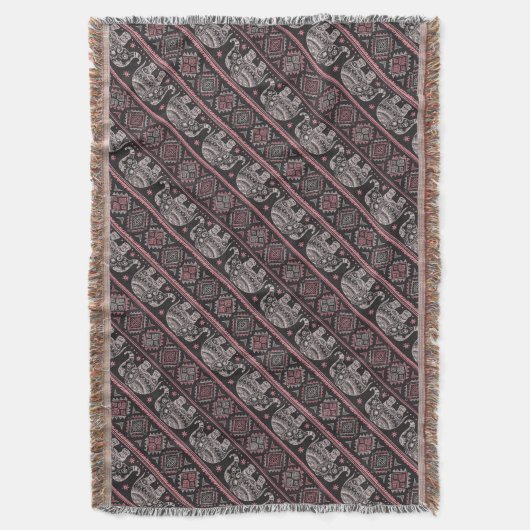 Schwarzes ethnisches Elefant-Muster Decke (Vorderseite Vertikal)