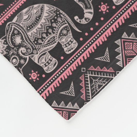 Schwarzes ethnisches Elefant-Muster Fleecedecke (Ecke)
