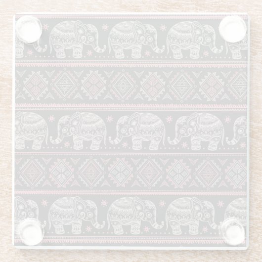 Schwarzes ethnisches Elefant-Muster Glasuntersetzer (Rückseite)