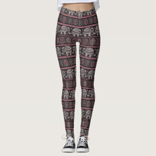Schwarzes ethnisches Elefant-Muster Leggings