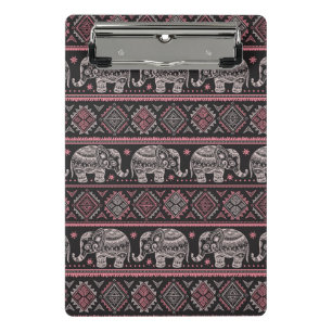 Schwarzes ethnisches Elefant-Muster Mini Klemmbrett