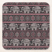 Schwarzes ethnisches Elefant-Muster Rechteckiger Pappuntersetzer (Vorderseite)