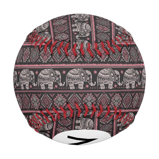 Schwarzes ethnisches Elefantenmuster Baseball (Rückseite)
