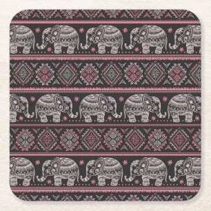 Schwarzes ethnisches Elefantenmuster Rechteckiger Pappuntersetzer