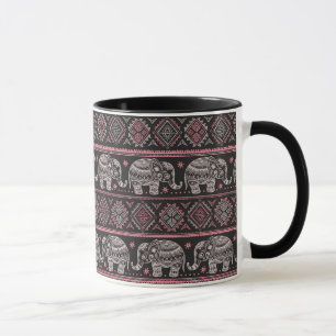 Schwarzes ethnisches Elefantenmuster Tasse