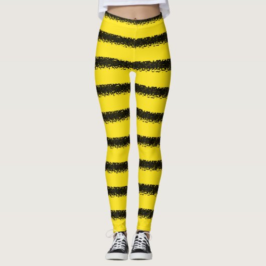 Schwarzes, färben Biene-Inspirierte Streifen gelb Leggings (Vorderseite)
