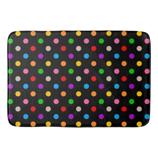 Schwarzes farbenfrohes Regenbogen-Punkte-Design Badematte (Vorderseite)