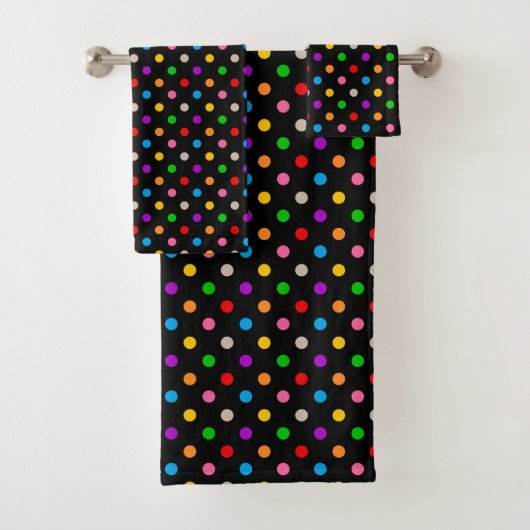 Schwarzes farbenfrohes Regenbogen-Punkte-Design  Badhandtuch Set (Insitu)