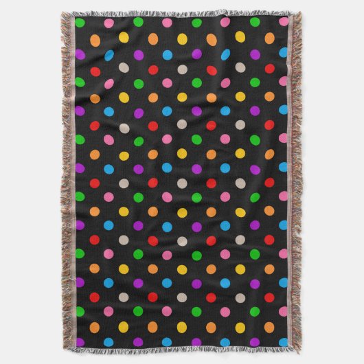 Schwarzes farbenfrohes Regenbogen-Punkte-Design  Decke (Vorderseite Vertikal)