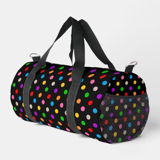 Schwarzes farbenfrohes Regenbogen-Punkte-Design  Duffle Bag (Rechte Ecke)