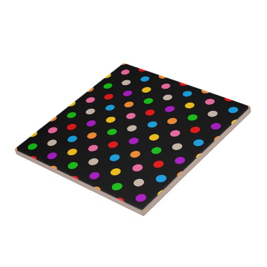 Schwarzes farbenfrohes Regenbogen-Punkte-Design Fliese (Seite)