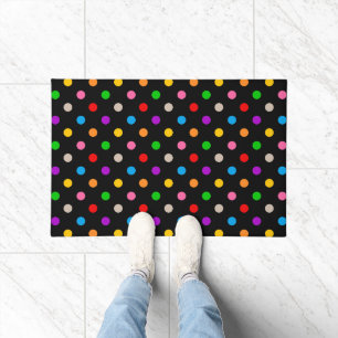 Schwarzes farbenfrohes Regenbogen-Punkte-Design Fußmatte