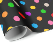 Schwarzes farbenfrohes Regenbogen-Punkte-Design Geschenkpapier (Rolleneckpunkt)