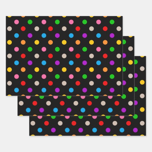 Schwarzes farbenfrohes Regenbogen-Punkte-Design Geschenkpapier Set (Set)