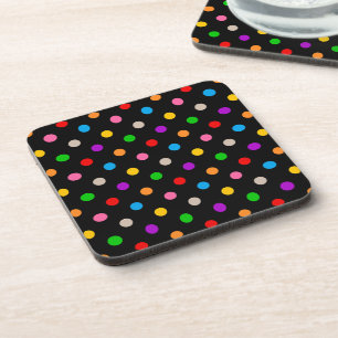 Schwarzes farbenfrohes Regenbogen-Punkte-Design Getränkeuntersetzer