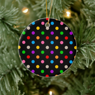 Schwarzes farbenfrohes Regenbogen-Punkte-Design Keramik Ornament