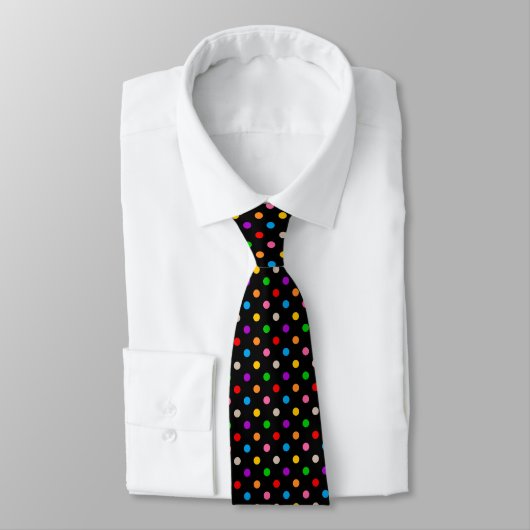 Schwarzes farbenfrohes Regenbogen-Punkte-Design Krawatte (Gebunden)