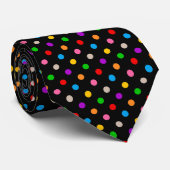 Schwarzes farbenfrohes Regenbogen-Punkte-Design Krawatte (Gerollt)