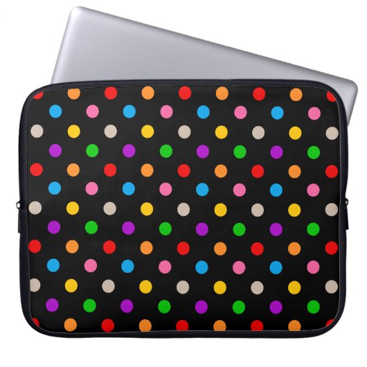 Schwarzes farbenfrohes Regenbogen-Punkte-Design  Laptopschutzhülle (Vorderseite)