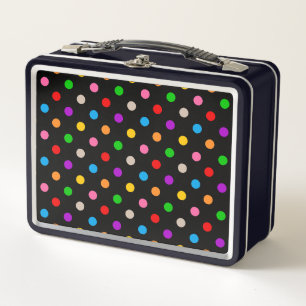 Schwarzes farbenfrohes Regenbogen-Punkte-Design Metall Brotdose