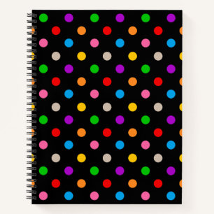 Schwarzes farbenfrohes Regenbogen-Punkte-Design Notizblock