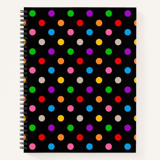 Schwarzes farbenfrohes Regenbogen-Punkte-Design  Notizblock (Vorderseite)