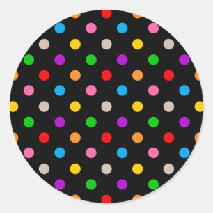 Schwarzes farbenfrohes Regenbogen-Punkte-Design  Runder Aufkleber